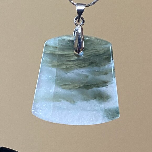 Natural Green Hair Stone Pendant, Large Genuine Gemstone Pendant - Picture 9 of 11